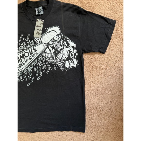 Famous‎ Stars and Straps T Shirt Size Medium Black Chainsaw Skull Graphic Mens - Picture 2 of 9